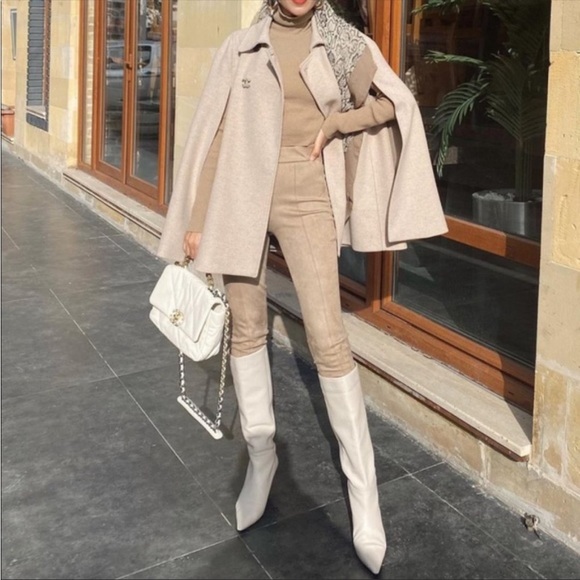 Zara Jackets & Coats Zara Tan Soft Cotton Blend Cape Coat Size